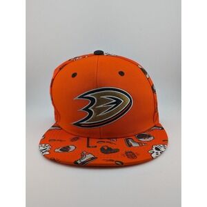 Anaheim Ducks Cap Hat Orange‎ All Over Print Adjustable Embroidered Logo Choc